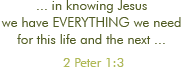 ...in knowing Jesus we have EVERYTHING we need for this life and the next... 2 Peter 1:3